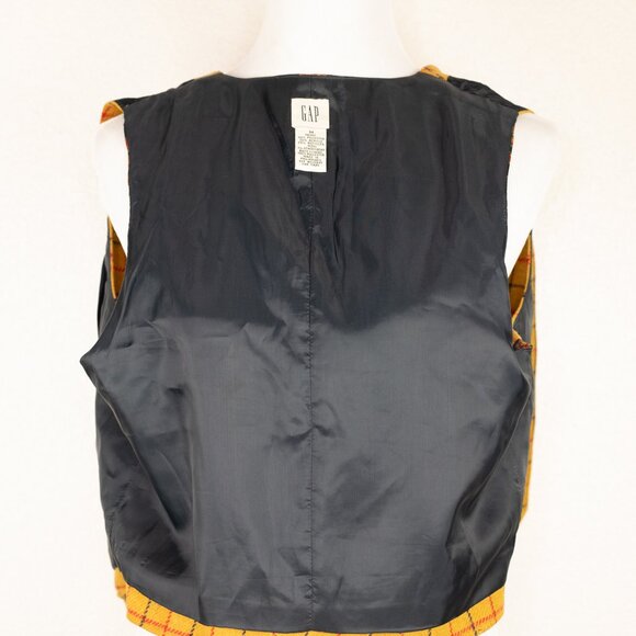 Vintage 90s GAP Mustard Plaid Wool Vest Unisex Medium Holiday Waistcoat - Picture 16 of 16